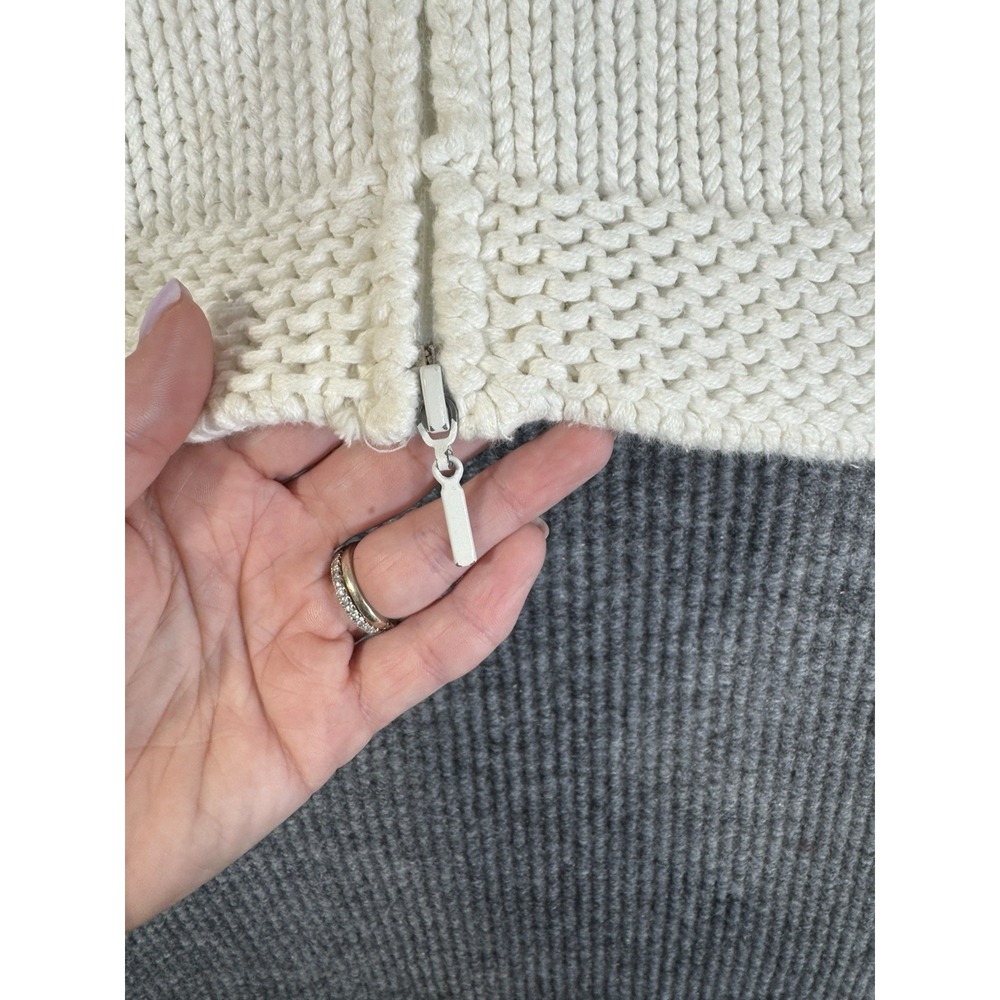 Sydney Easton White Collared Full Zip Knit Cardigan Sweater M 100% Cotton Women - Picture 6 of 7